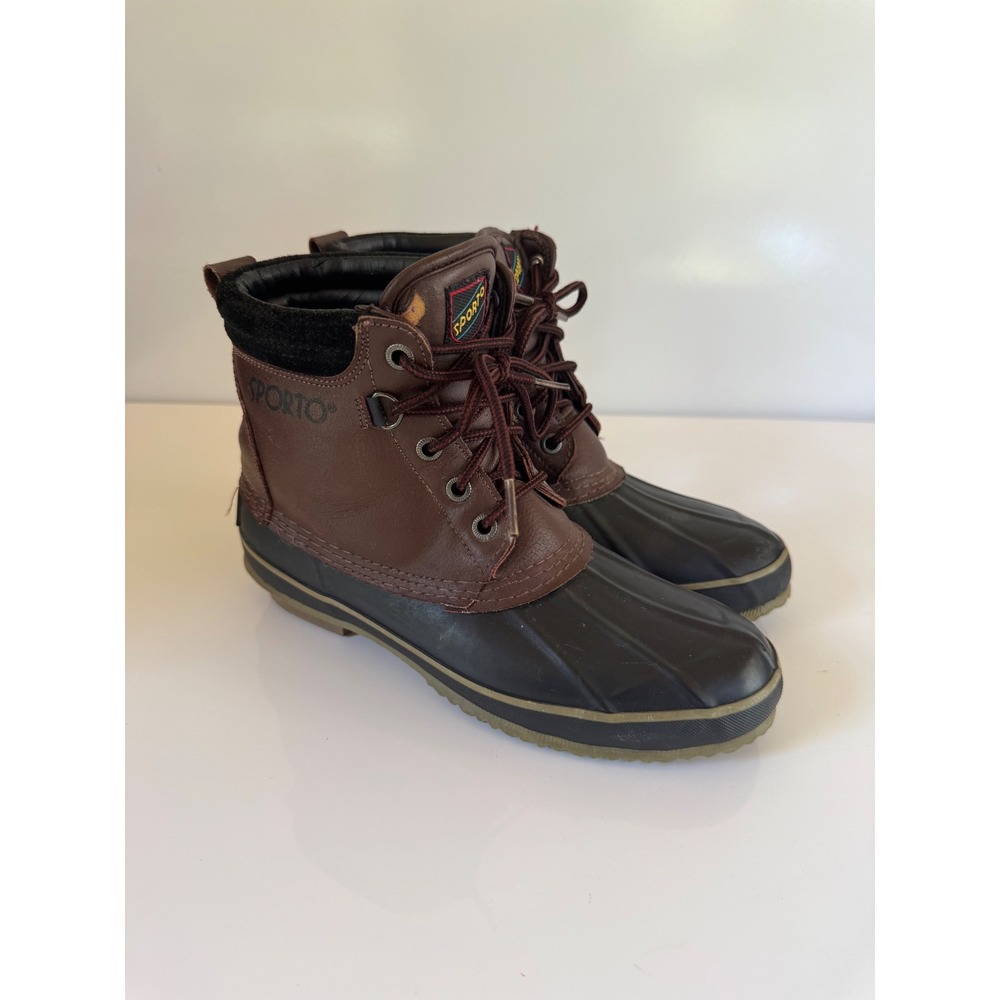 Sporto Vintage Duck Boots Brown Black Thermolite Insulated Lace Up Size 7